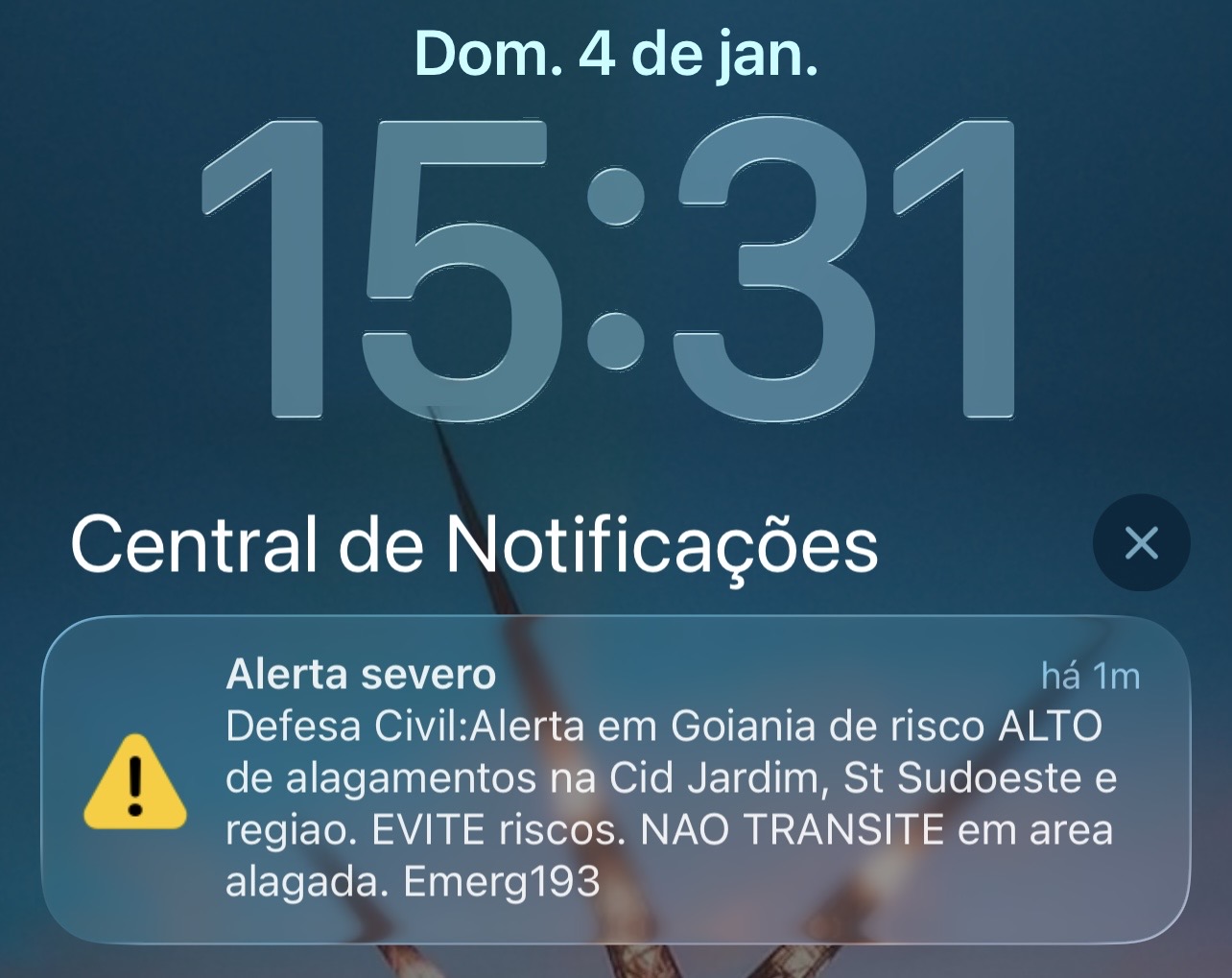Alerta de emergência da Defesa Civil adverte para risco de enxurradas em Goiânia