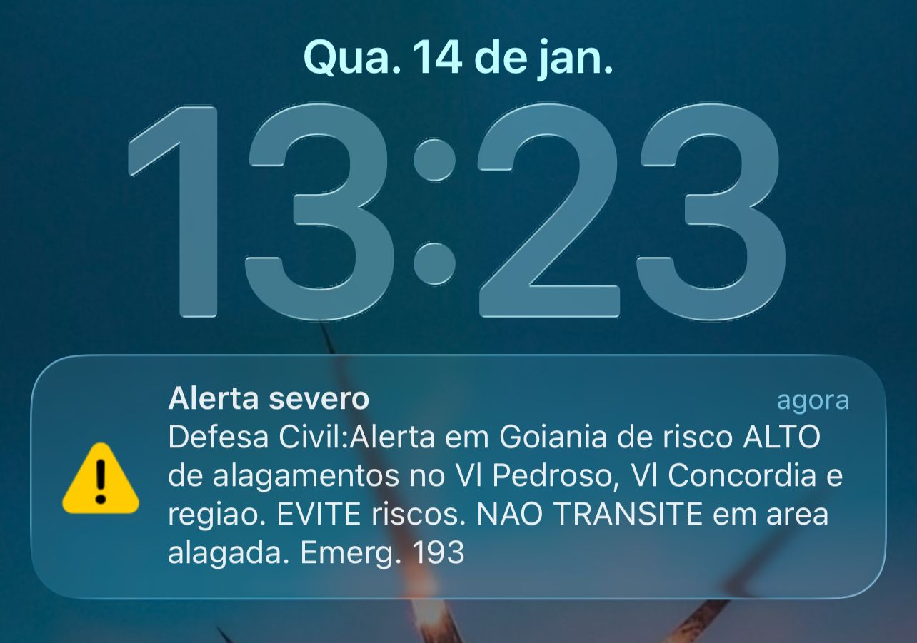 Defesa Civil emite alerta de emergência para alagamentos em Goiânia