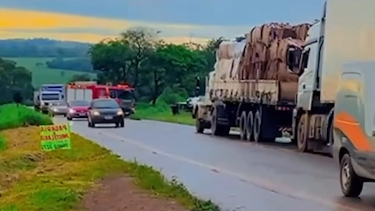 Acidente envolvendo caminhões com carga de frango interdita rodovia em Goiás