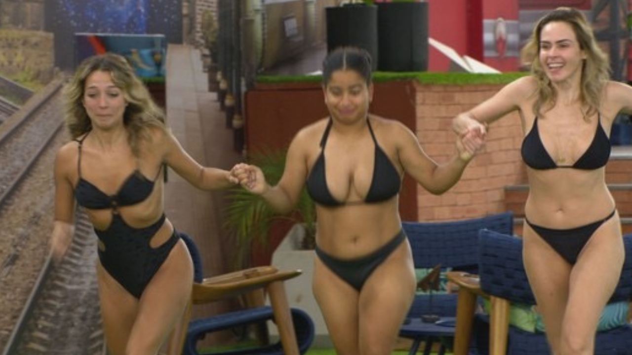 Vídeo: Milena, Ana Paula e Samira comemoram volta do paredão com mergulho na piscina do BBB 26