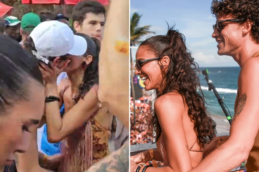 Bruna Marquezine e Shawn Mendes trocam beijos durante trio de Ivete e viralizam