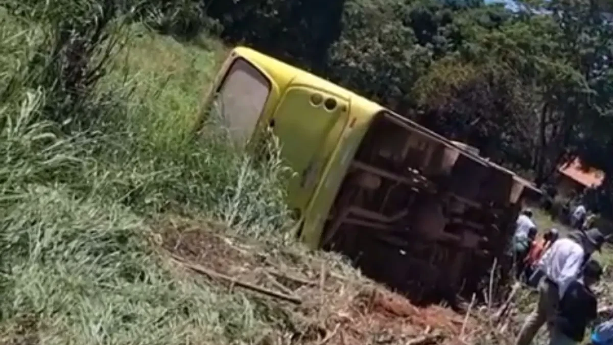 Ônibus cai em ribanceira em Abadia de Goiás e deixa duas vítimas com dores
