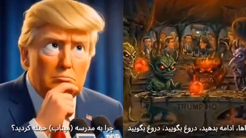 Irã provoca Trump com vídeo de IA que mistura “Divertidamente”, Epstein e ataque a escola iraniana
