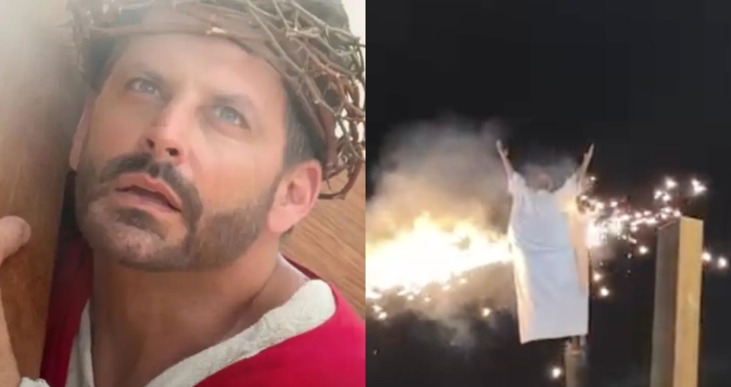Roupa de Henri Castelli pega fogo durante encenação de "A Paixão de Cristo"; assista