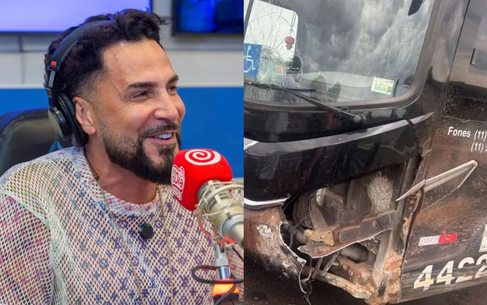 Cantor Latino e equipe sofrem acidente de ônibus em rodovia no interior de SP