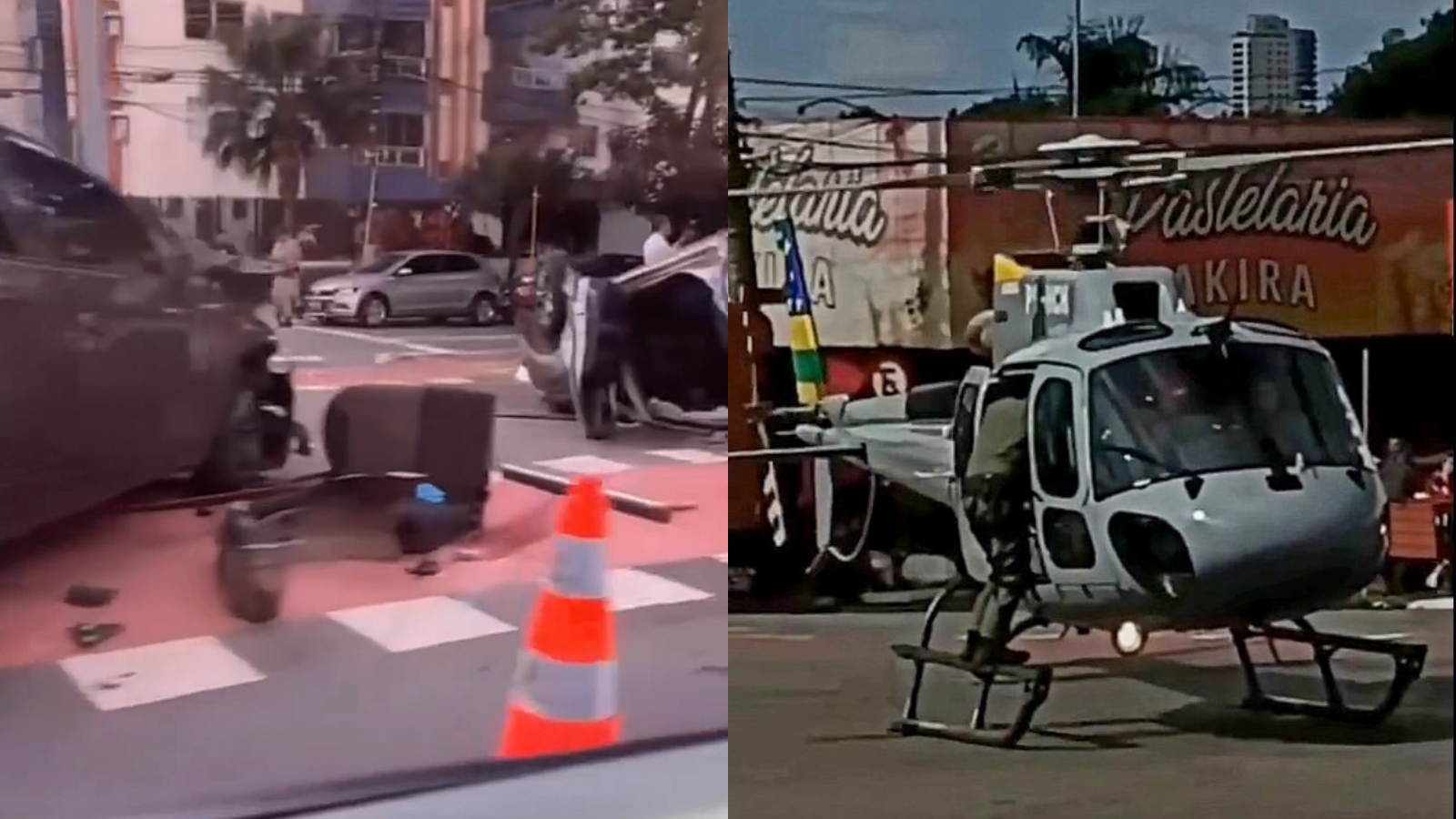 Helicóptero dos bombeiros pousa na T-63 após capotamento em Goiânia