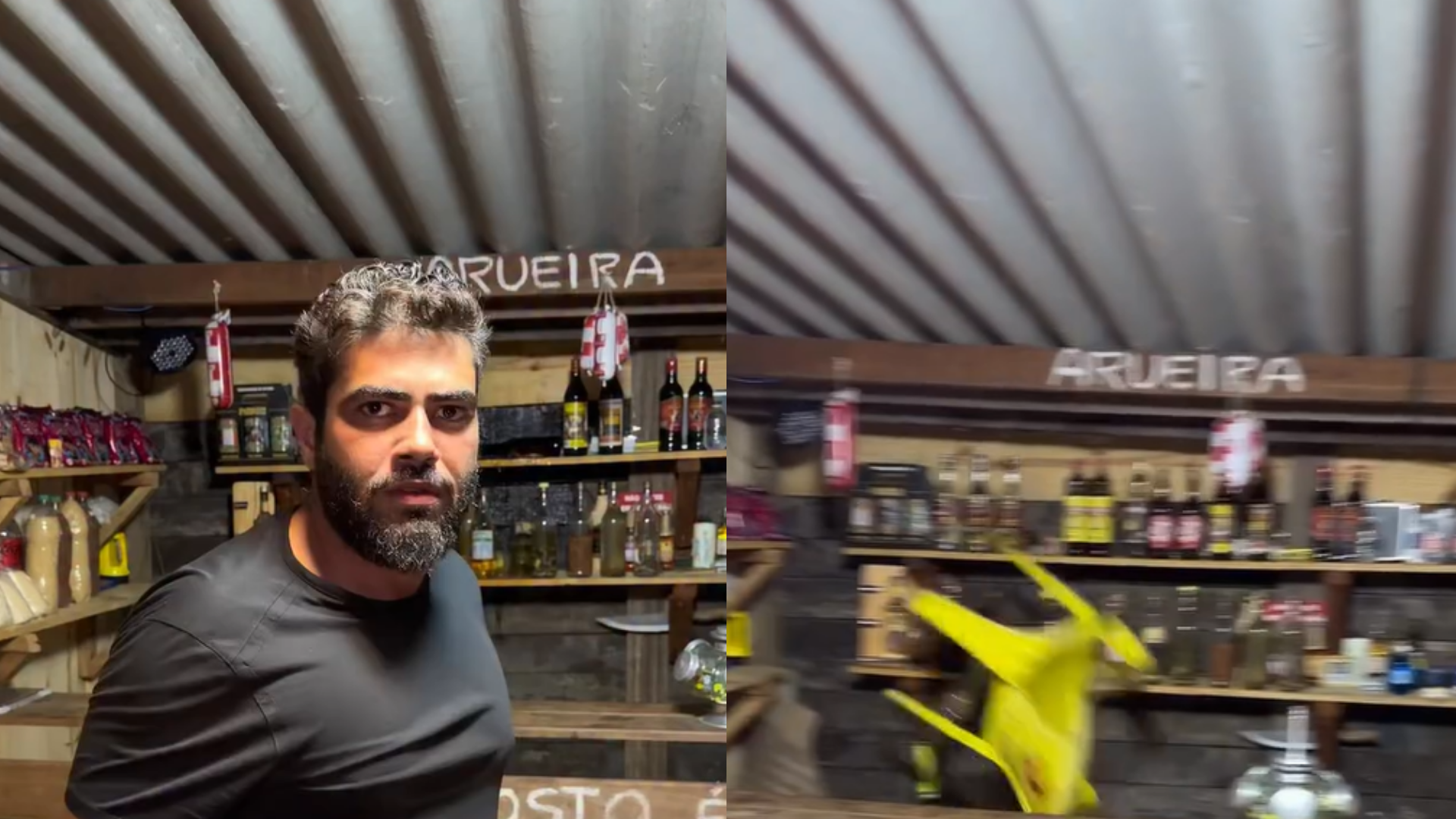 Vídeo mostra Henrique, da dupla com Juliano, ao arremessar cadeira e botas em bar; internautas questionam se episódio é brincadeira