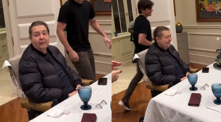 Vídeo: Faustão surge em momento raro e aparece em festa de aniversário do filho