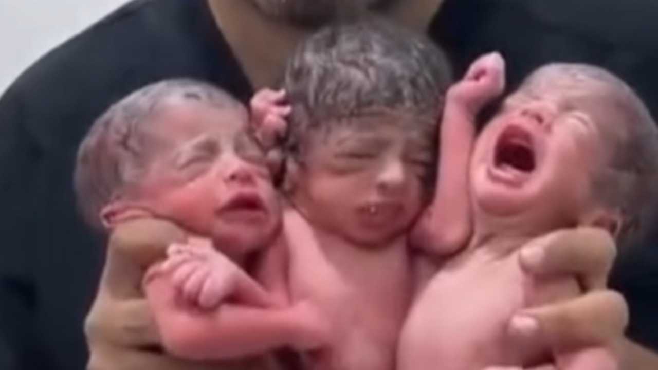Médico segura trigêmeos recém-nascidos em vídeo que viraliza pela delicadeza do momento