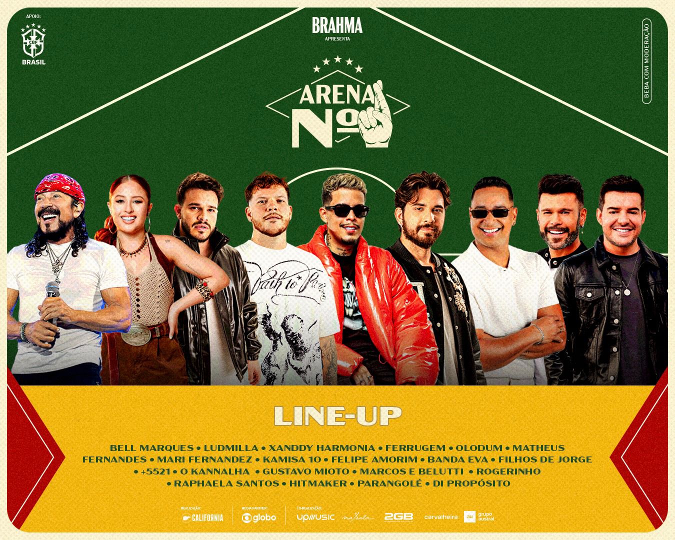 Arena Nº1 anuncia artistas para as cinco capitais da maior watch party de futebol e música do Brasil