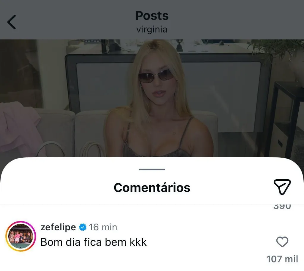 Zé Felipe debocha de término de Vini Jr. em comentário para Virgínia