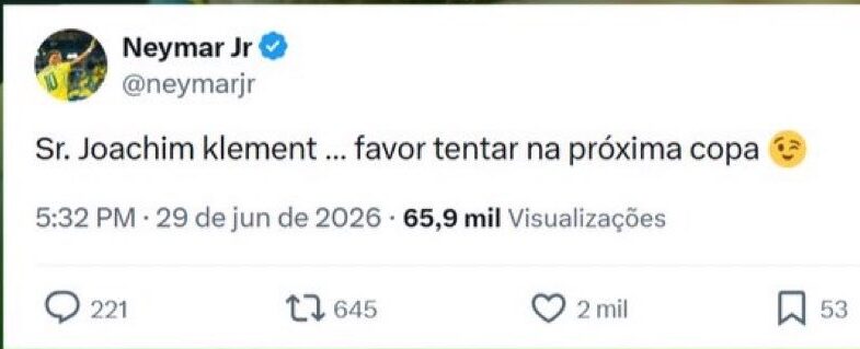 Neymar tira onda com guru que previu derrota do Brasil: 'favor tentar na próxima Copa'