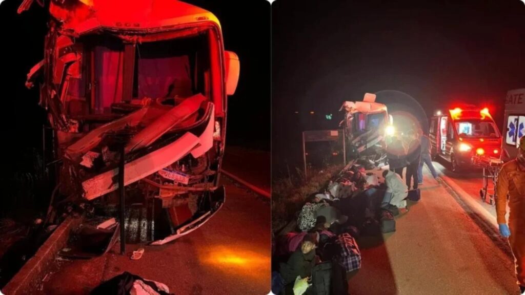 Ônibus com equipe de futebol sofre acidente em Acreúna e deixa feridos