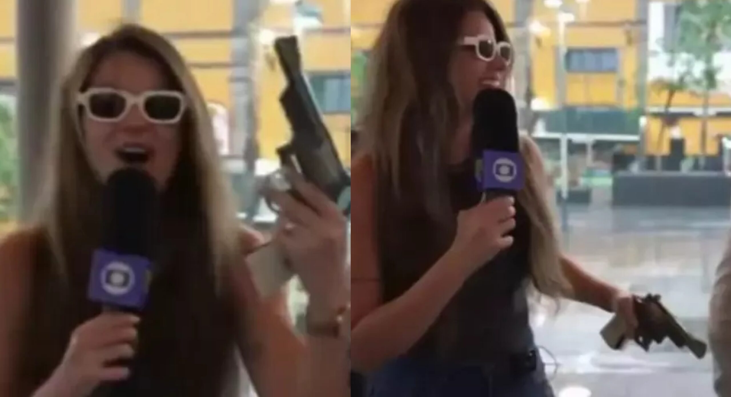 Repórter da Globo 'assusta' colegas ao pegar arma ao vivo