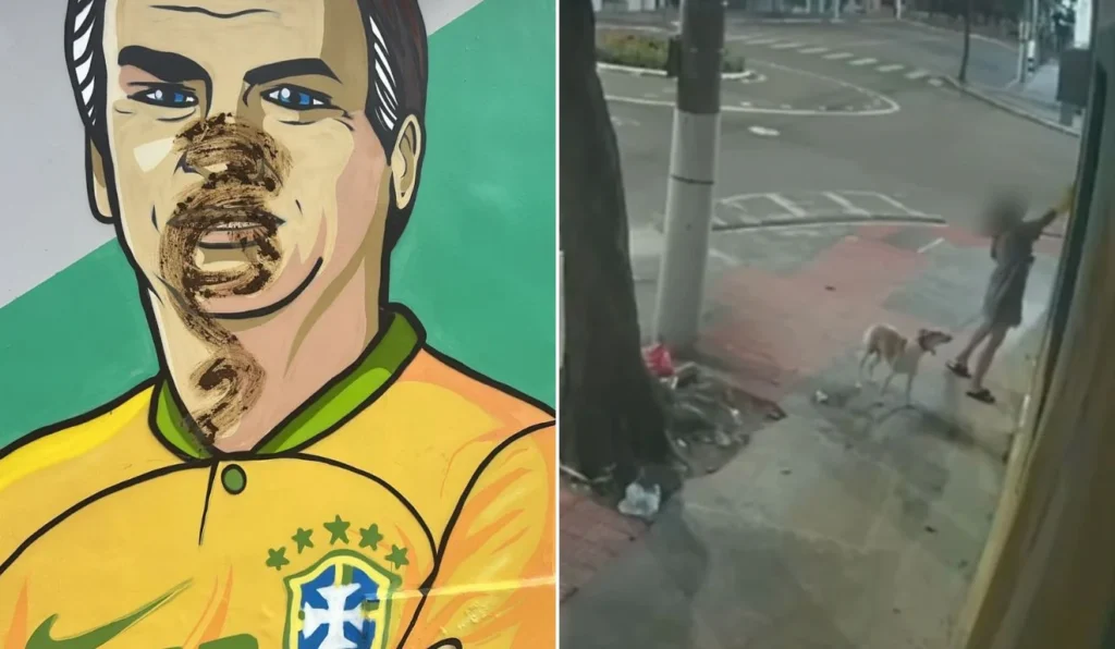Mulher é filmada vandalizando imagem de Bolsonaro com cocô de cachorro em Vitória (ES)