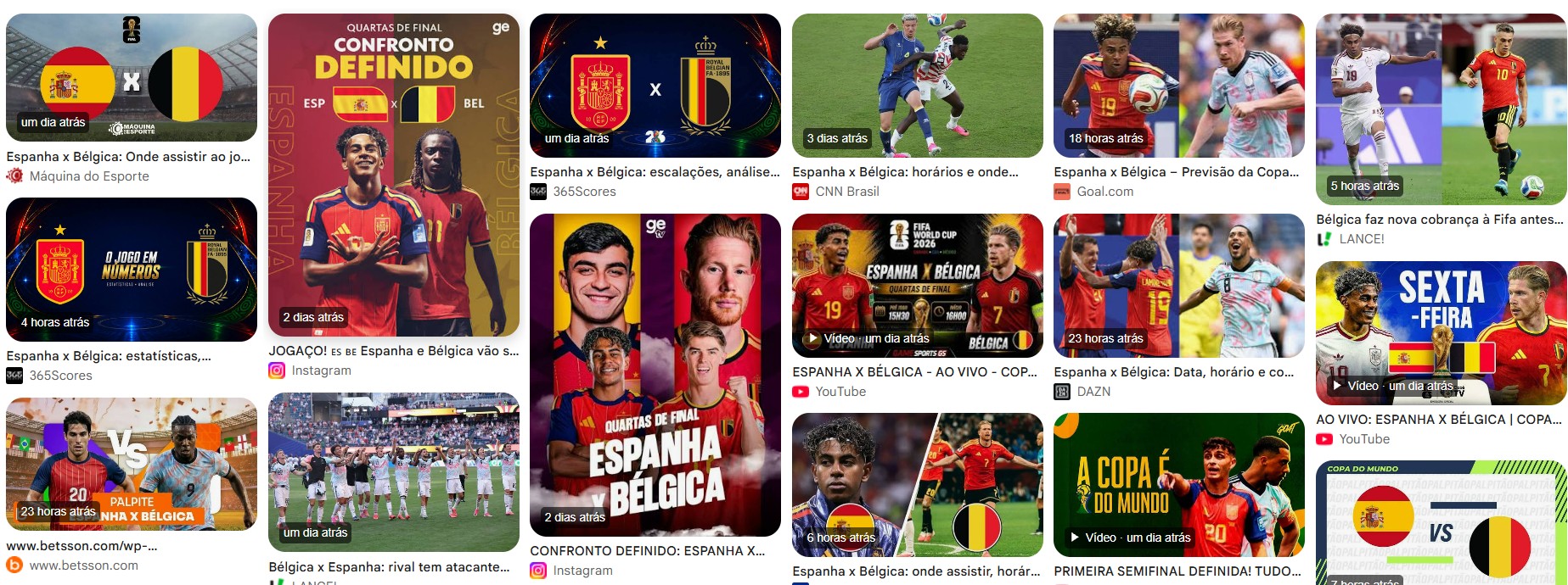 Espanha e Bélgica disputam vaga na semifinal da Copa do Mundo