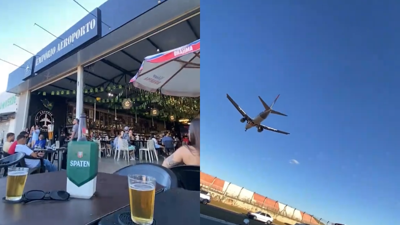 Vídeo: Aeronave passa a poucos metros de bar em Goiânia e clientes se encantam