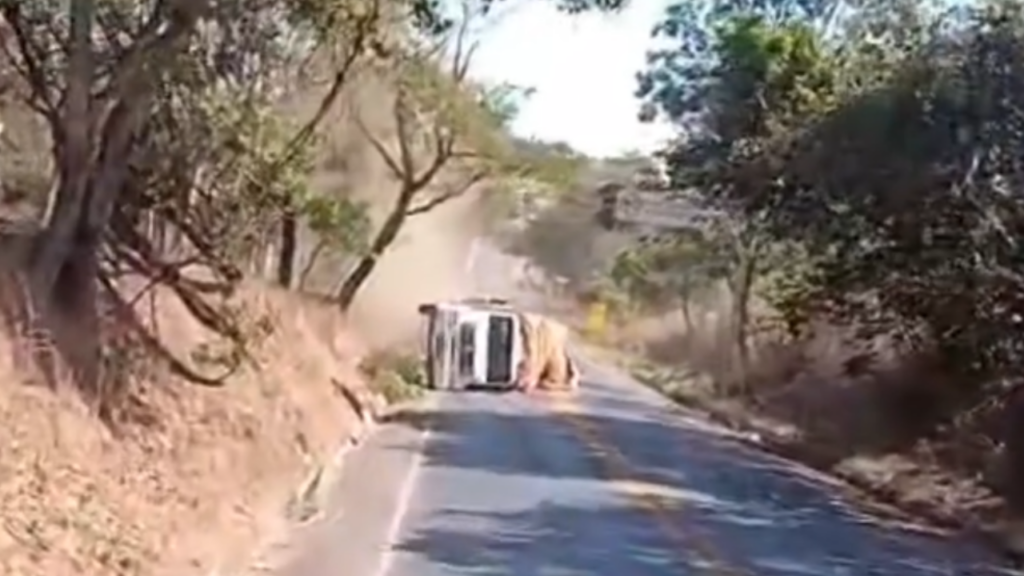 Caminhão tomba na GO-230 e causa interdição parcial na “Serra do Brás” em Uruana. Veja vídeo