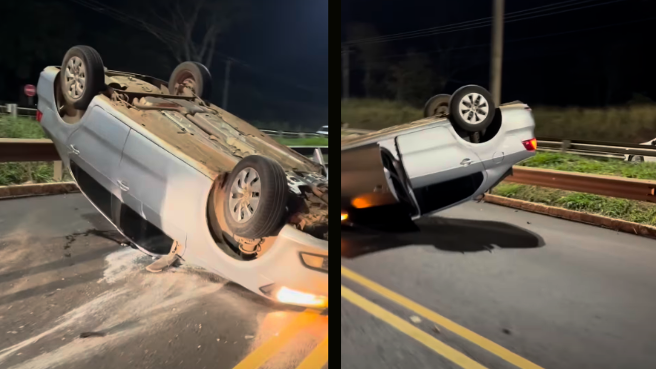 Vídeo: Grave acidente entre dois carros deixa veículo capotado na GO-060