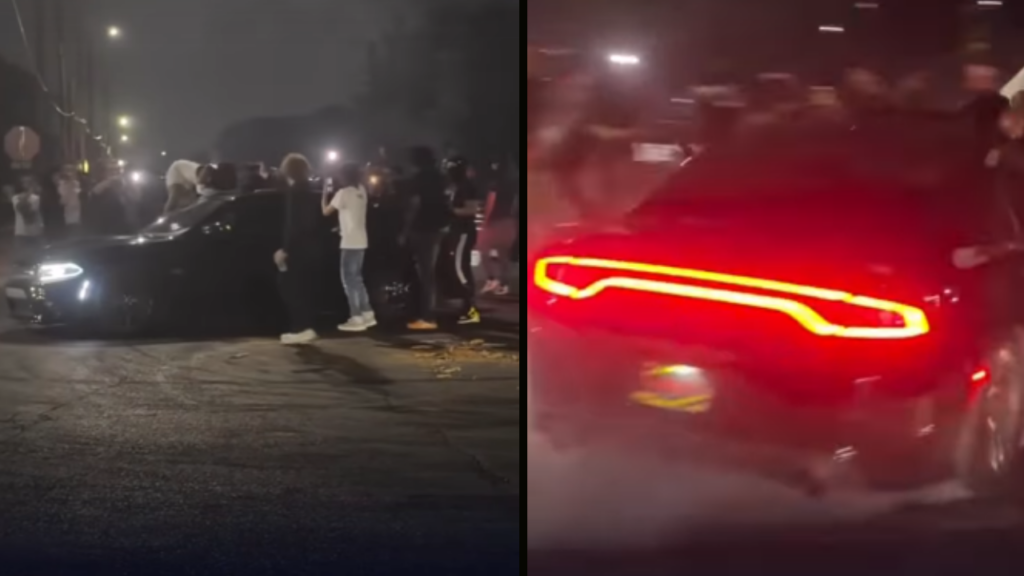 Vídeo: Mulher escapa de ser atropelada após cair de carro durante manobra radical