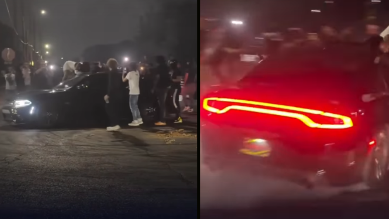 Vídeo: Mulher escapa de ser atropelada após cair de carro durante manobra radical