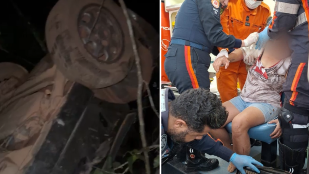 Vídeo: Casal é resgatado após carro despencar em ribanceira de 50 metros em Luziânia