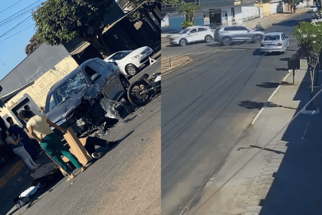 Colisão entre carro e moto deixa duas pessoas gravemente feridas em Anápolis
