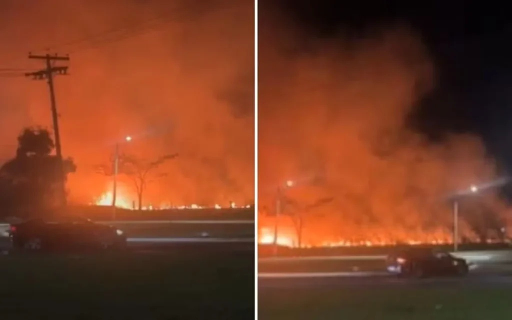 Incêndio atinge área próxima à fábrica da Ype e Faculdade UFG no Campus Samambaia