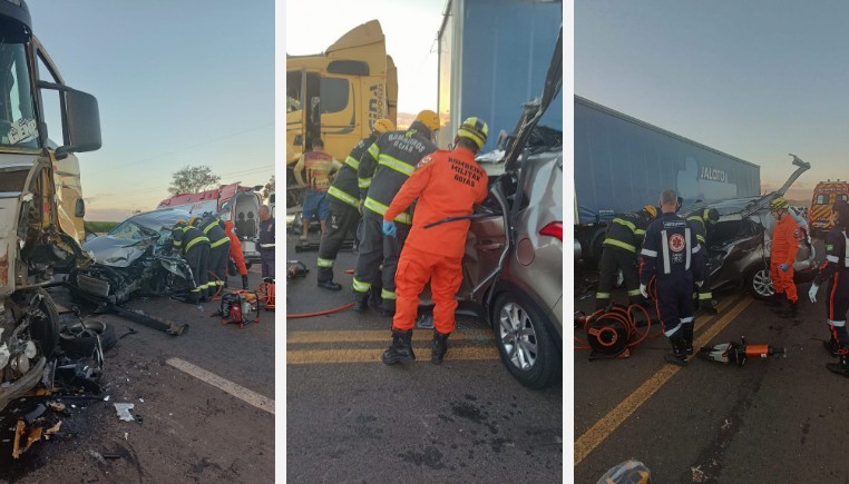 Colisão frontal entre carro e carreta deixa duas pessoas feridas na GO-080, em Goianésia