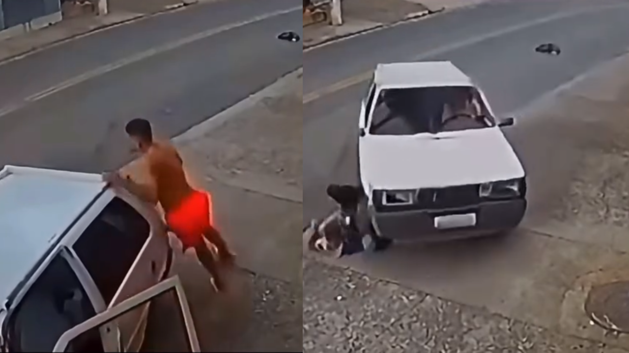 Vídeo: Motorista reage a roubo e atropela três suspeitos