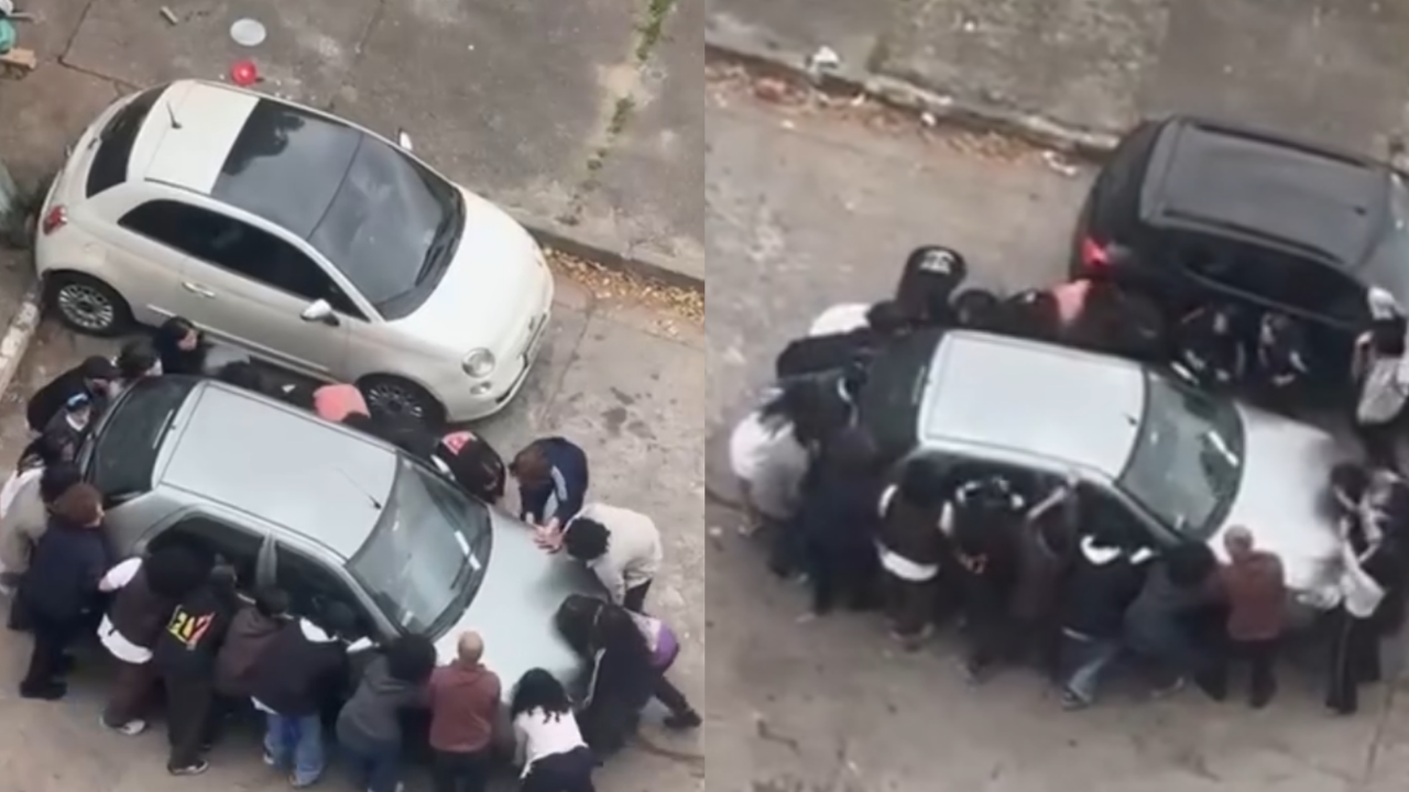 Vídeo: Alunos da Unesp levantam carro com as mãos para liberar passagem de ônibus