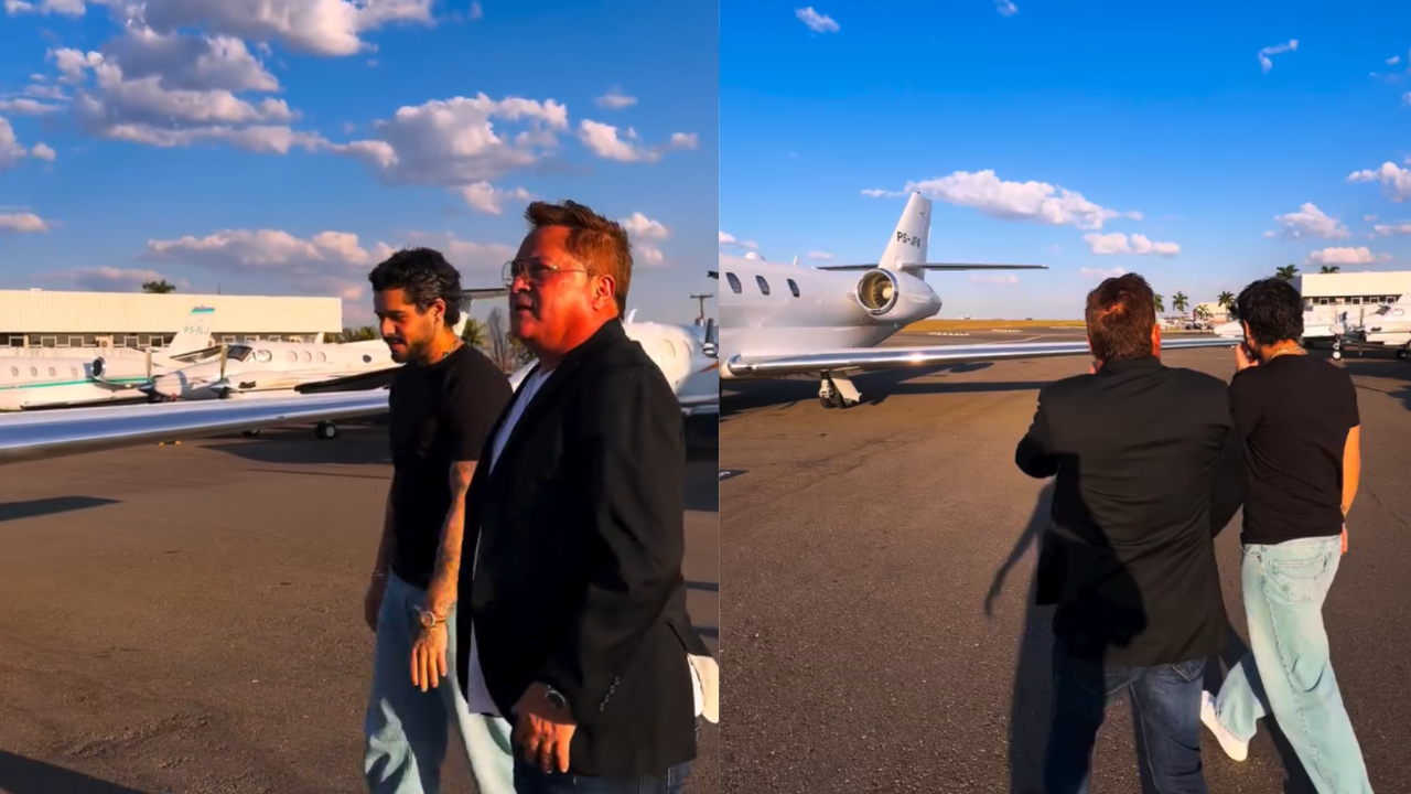 Leonardo visita jatinho de R$ 35 milhões de Zé Felipe e diz: "Totó aprovou"; veja vídeo