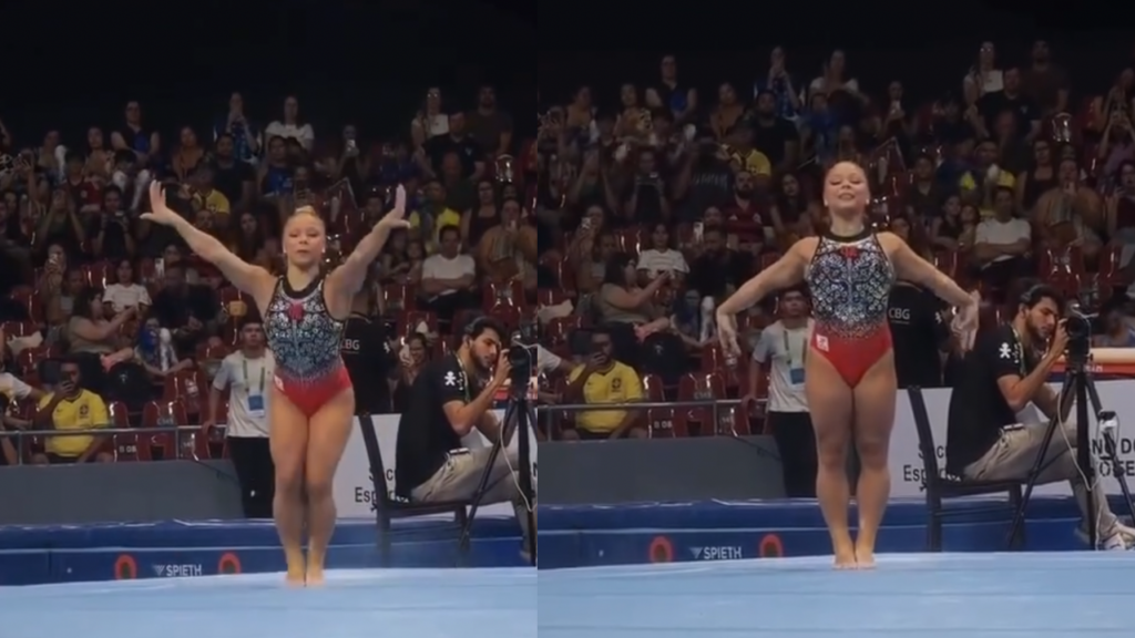 Flávia Saraiva homenageia pai com forró e conquista ouro no brasileiro de ginástica. Assista ao vídeo