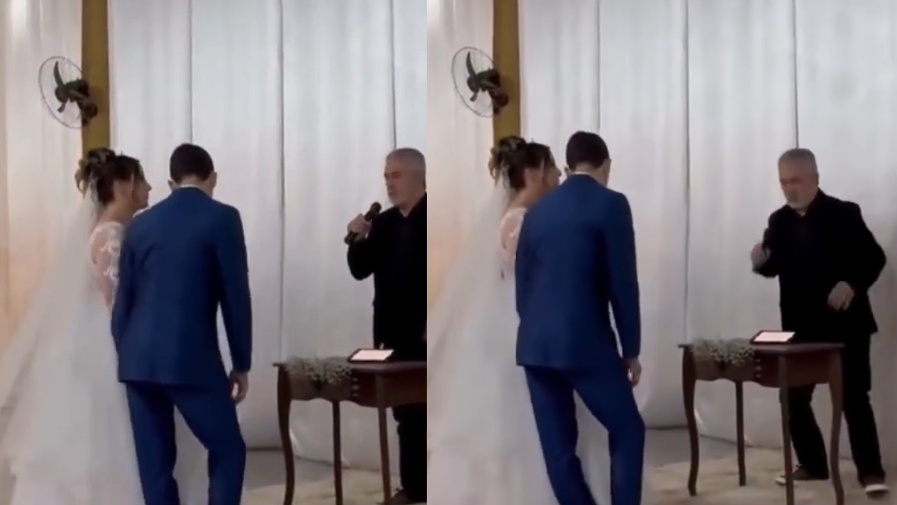 Noivo desmaia duas vezes no altar durante casamento e vídeo viraliza