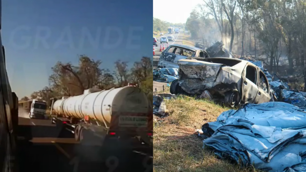 Vídeo: Acidente com duas carretas e três carros deixa quatro mortos e seis feridos na BR-163, em MS