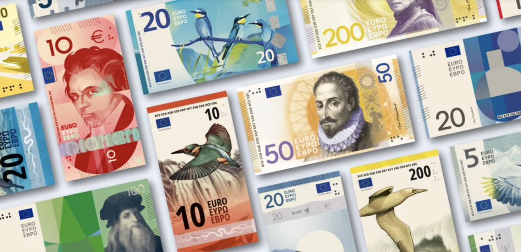 Euro terá cédulas redesenhadas com figuras históricas ou aves