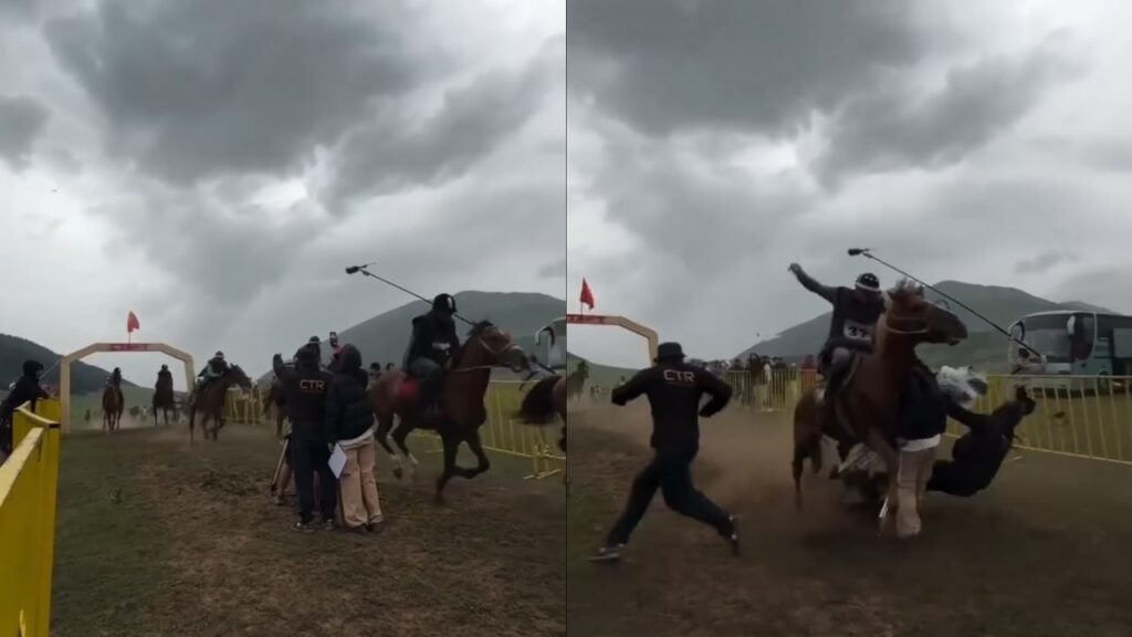 Cinegrafista é atingido por cavalo após corrida de turfe. Veja vídeo