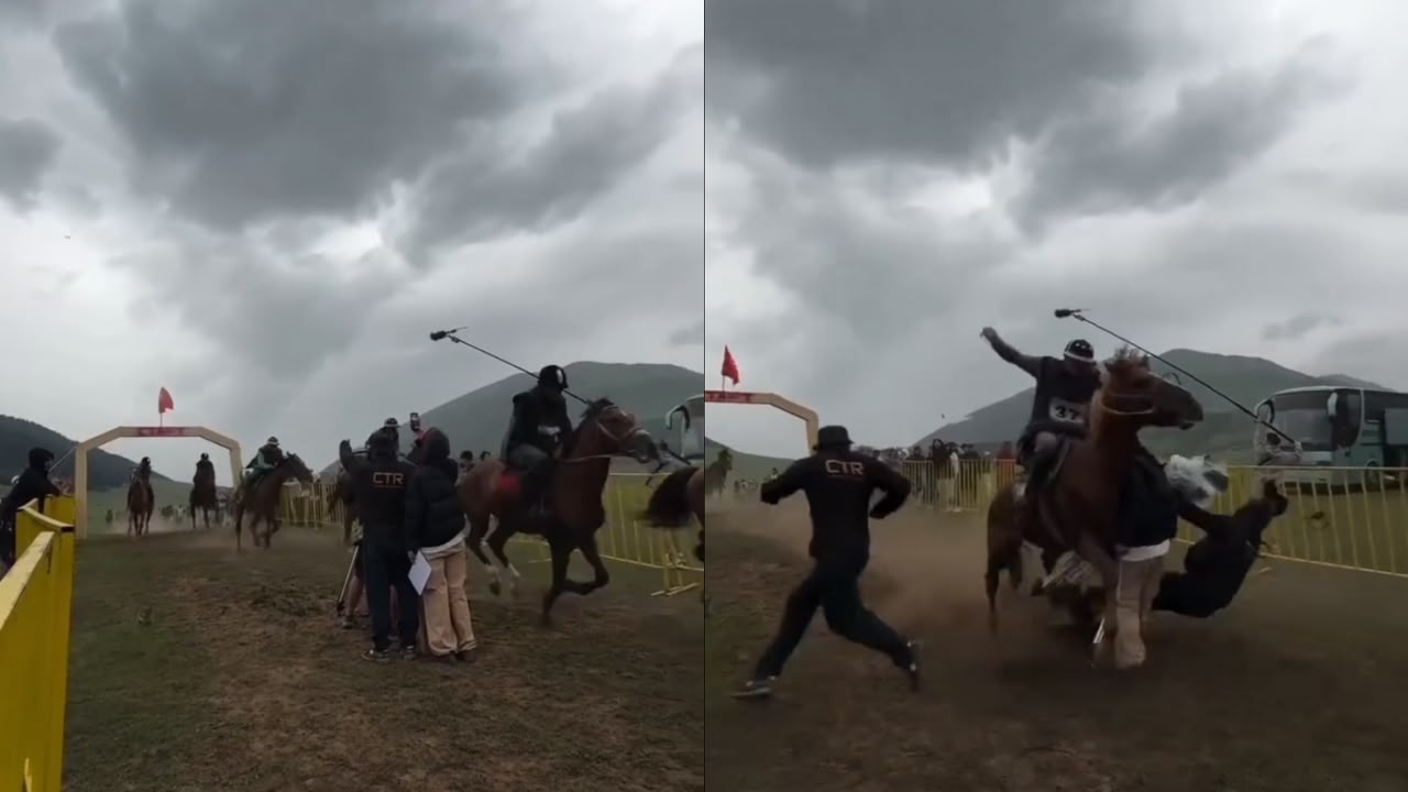 Cinegrafista é atingido por cavalo após corrida de turfe; veja vídeo