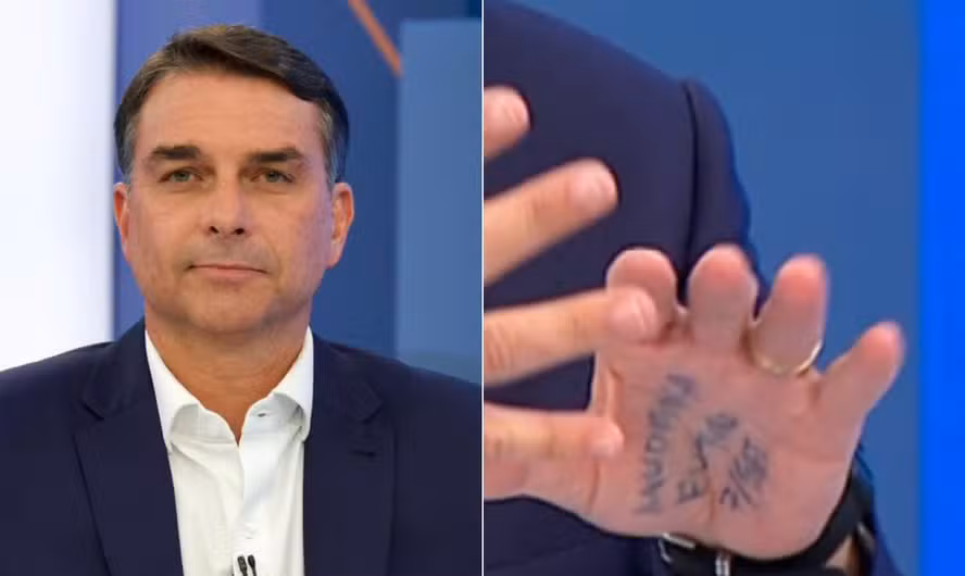 Internautas questionam anotação na mão de Flávio Bolsonaro durante sabatina no Jornal Nacional