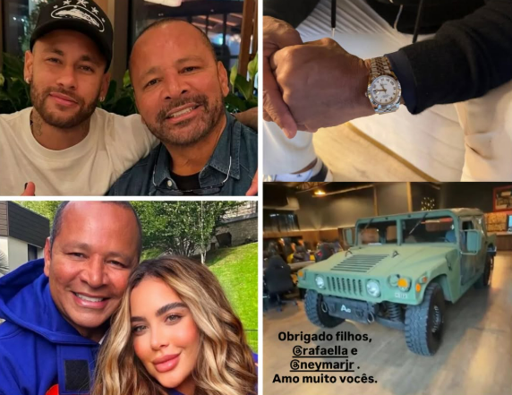 Neymar Pai ganha carro e Rolex de quase R$ 1 milhão dos filhos