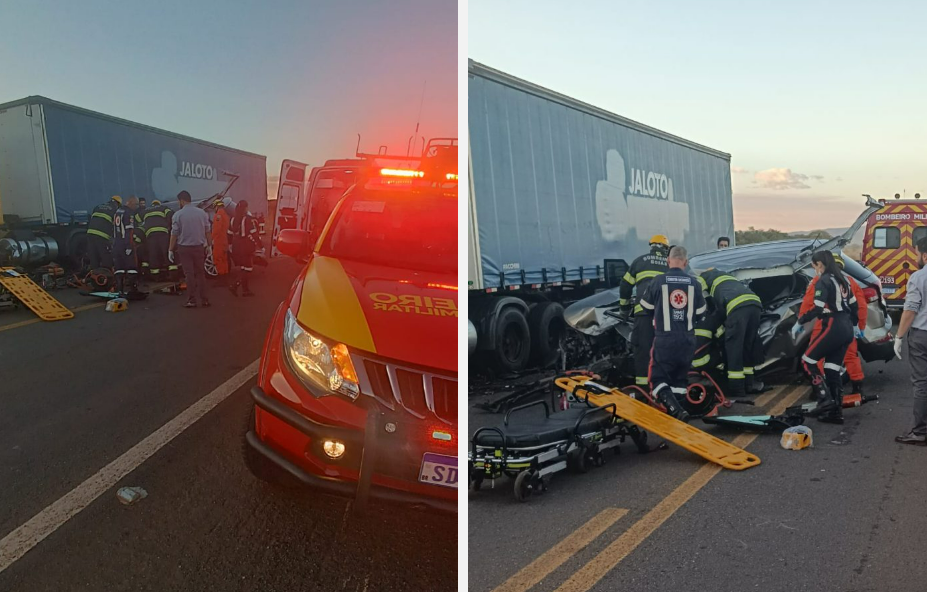 Colisão frontal entre carro e veículo deixa duas pessoas feridas na GO-080, em Goianésia