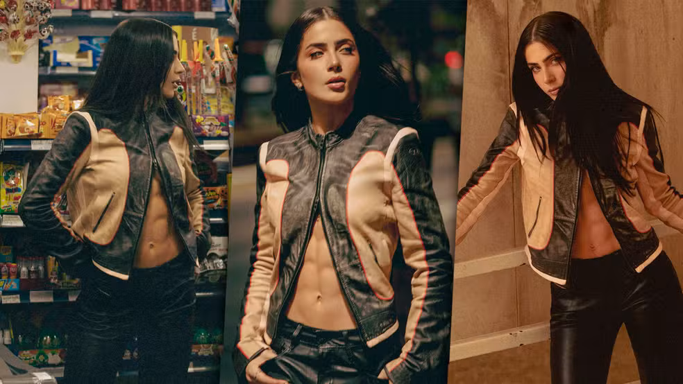 Jade Picon aposta em look de couro e exibe abdômen definido em novo vídeo