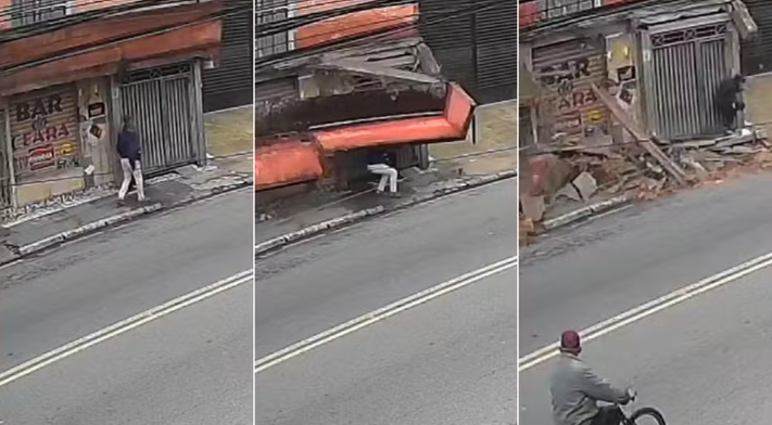 Vídeo: Marquise desaba e mata idoso de 74 anos que caminhava em calçada