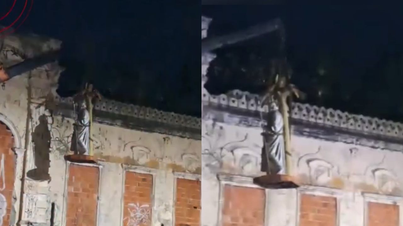 Imagem da Sagrada Família caí durante remoção de prédio centenário em Fortaleza. Veja vídeo