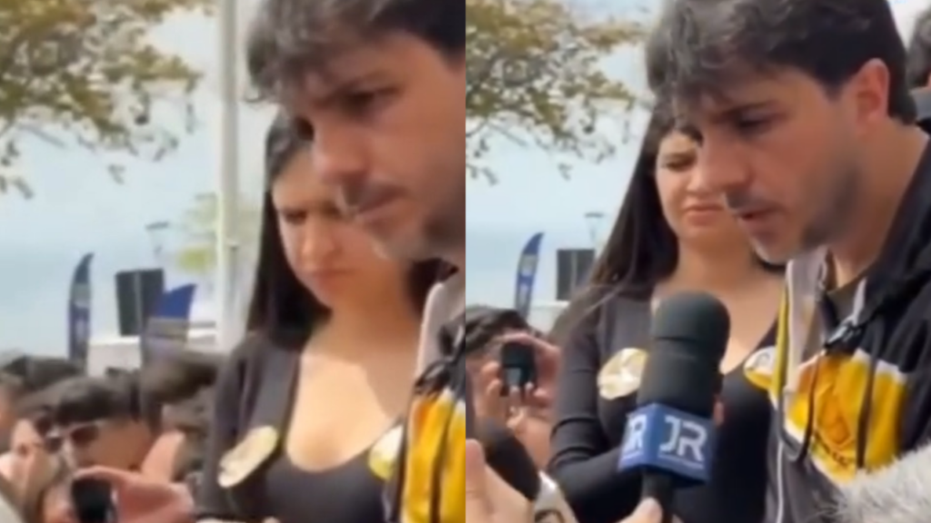 Renan Santos chama repórter de burro a apoiadores furtam microfone em SC. Assista ao vídeo