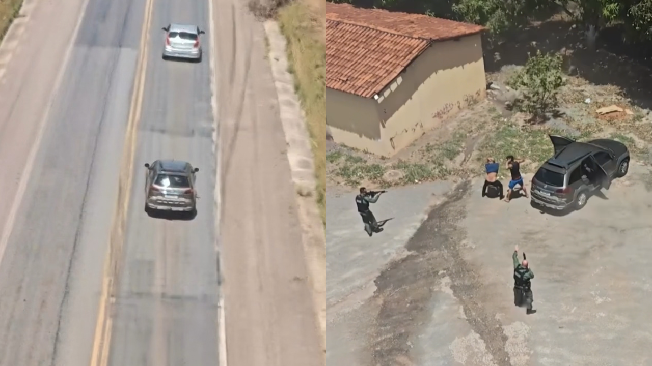 Vídeo: Helicóptero falcão localiza veículo de fuga após homicídio no Entorno do DF