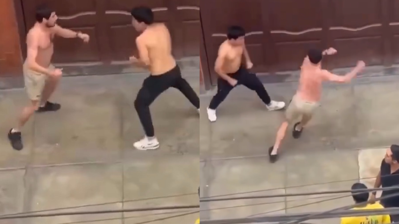 Vídeo: Briga em via pública termina com homem que usa extintor de incêndio como arma
