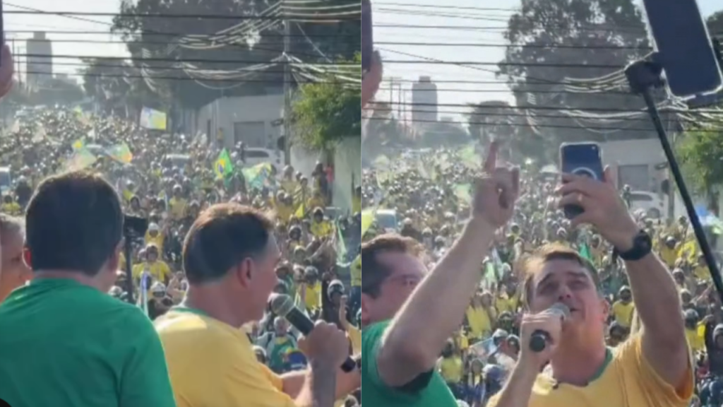 Vídeo: Flávio Bolsonaro faz motociata em Goiânia e pede vitória sobre Lula no 1º turno