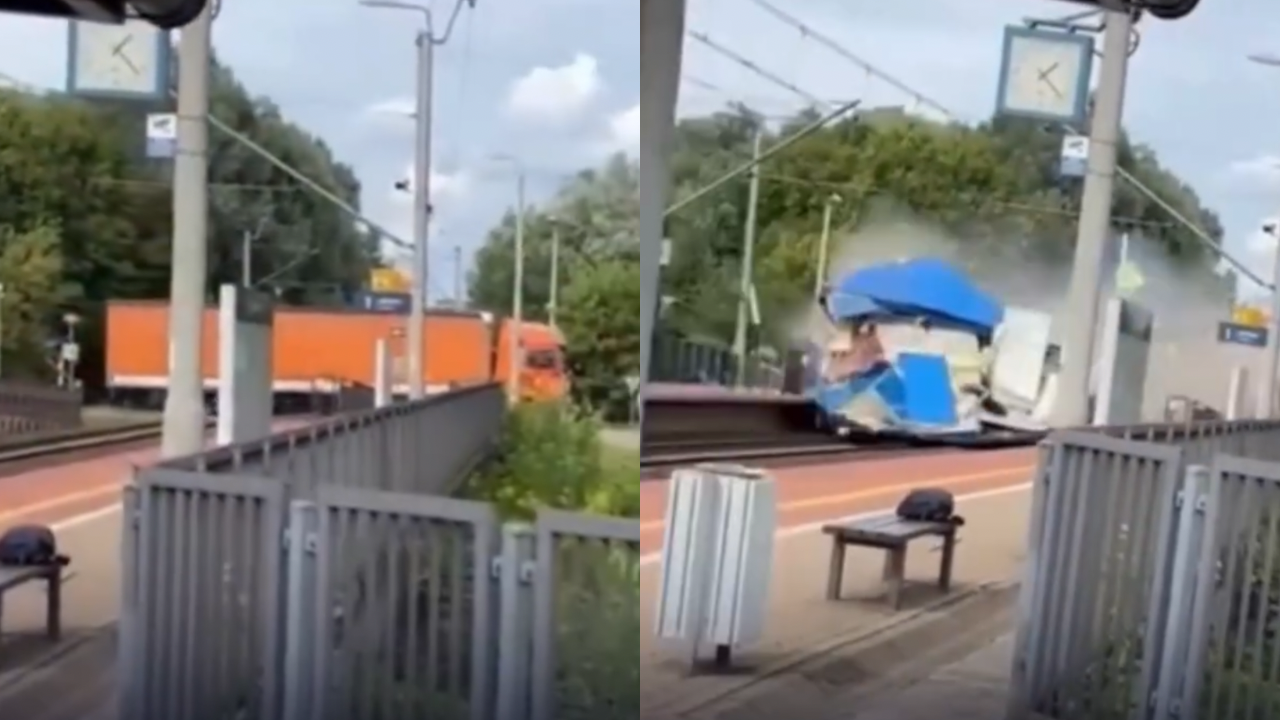Vídeo: Trem colide com caminhão em cruzamento na Polônia e deixa quatro feridos