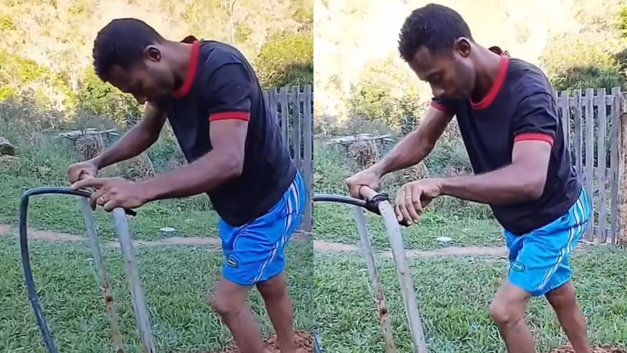 Homem cria "esteira automática" com lama e mangueira e vídeo viraliza